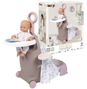 SMOBY Opekunka 3w1 Łóżeczko Krzesełko Walizka +AKC