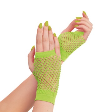 RĘKAWICZKI KABARETKI Z SIATKI ZIELONE NEON BEZ PALCÓW DISCO 80` 11 cm