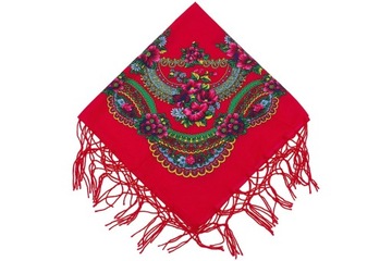 Góralska chusta bawełniana z frędzlami apaszka stylizowana serweta etno mał