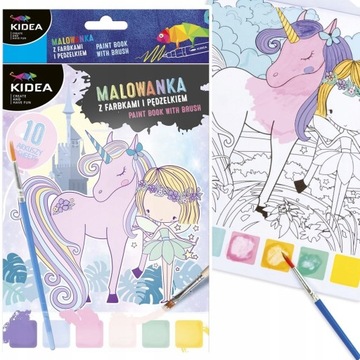 MALOWANKA KOLOROWANKA WRÓŻKI Z FARBAMI I PĘDZELKIEM JEDNOROŻCE 10ark. KIDEA