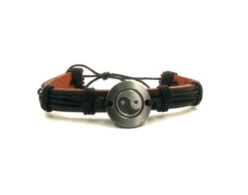 4 Bransoletki Męskie Bransoletka Yin Yang regulowane czarne Tao Azja skóra