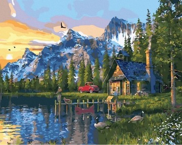 Malowanie Po Numerach z ramą Zestaw Obraz Weekend w Leśnym Domku 40x50 cm