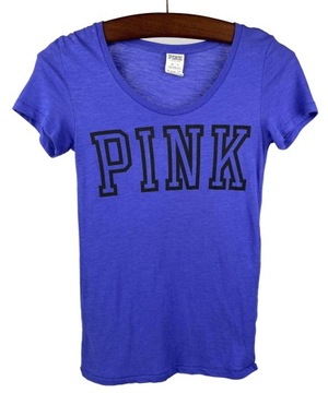 Fioletowa koszulka damska z nadrukiem t-shirt basic Victoria's Secret r. XS
