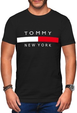 KOSZULKA MĘSKA TOMMY NEW YORK Z NADRUKIEM NAPISEM CZARNA T-SHIRT MĘSKI R. S