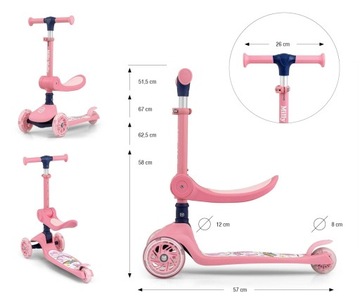 Самокат трехколесный детский со светодиодными колесами Scooter Milly Mally Fuzzy Pink