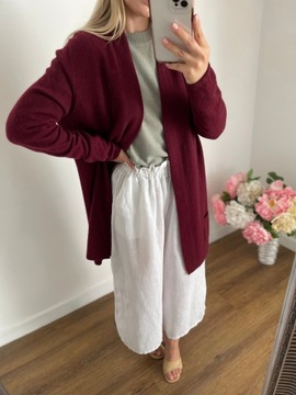 Burgundowy kardigan 100% KASZMIR miekki i delikatny z kieszeniami M