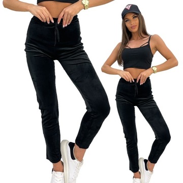 WE569 roz. L/XL DAMSKIE SPODNIE WELUROWE GŁADKIE