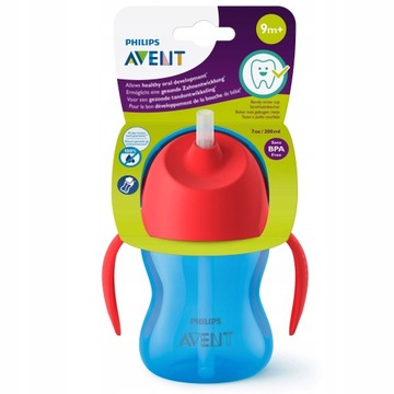 Philips Avent Bidon dla dzieci kubek ze słomką 200ml 9m niebieski SCF796/01
