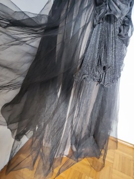 BCBG MAXAZRIA długa zdobiona suknia tiulowa 12