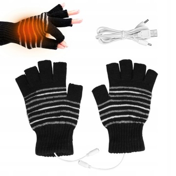 RĘKAWICZKI CZARNE MITENKI BEZ PALCÓW CIEPŁE USB