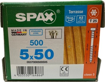 SPAX 5x50 MM WKRĘTY DO DESKI TARASOWEJ STAL A2