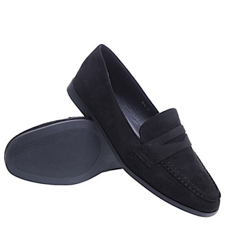 CZARNE BALERINKI BUTY DAMSKIE MOKASYNY LORDSY Z ZAMSZU 15466 38