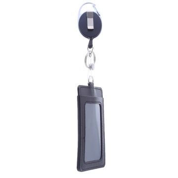 1Pc Women Men Black Card Wallet Retractable Key Chain Lanyard for Keys ID C