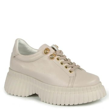 KARINO 5077 BEŻOWE SKÓRZANE SNEAKERSY NA GRUBEJ PODESZWIE 38
