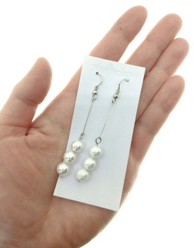 Kolczyki długie trzy perełki długość 7cm szerokość 0,8cm Fashion Jewelry