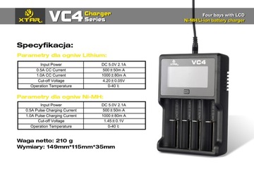 Ładowarka XTAR VC4 do ogniw Li-ION, Ni-MH, Ni-CD