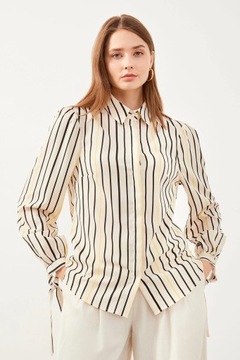 Yellow White Striped Long Sleeve Tie Shirt