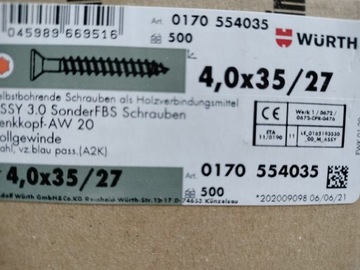 WKRĘTY ASSY 4,0X35 BIAŁY OCYNK WURTH DO DREWNA
