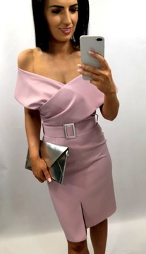 Sukienki Damskie na Wesele Ołówkowa Elegancka Odkryte Ramiona Różowa XL