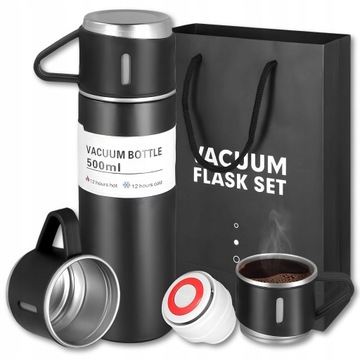 TERMOS KUBEK TERMICZNY TURYSTYCZNY 500ML STALOWY DO KAWY HERBATY + 3 KUBKI