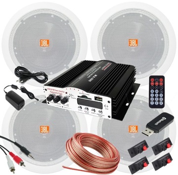 4 GŁOŚNIKI SUFITOWE JBL RADIO WZMACNIACZ BLUETOOTH