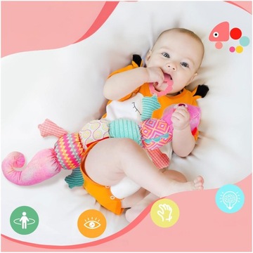 KAMELEON SENSORYCZNY dla maluszka 6m+ MUZYKA DŹWIĘKI SZELEŚCI GRYZAK MIARKA
