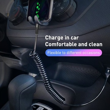 Подпружиненный спиральный кабель Baseus USB — USB-C 2 м, 2 А