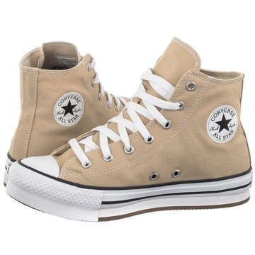 Buty Trampki na Platformie Converse Eva Lift Hi Nutty Beżowe