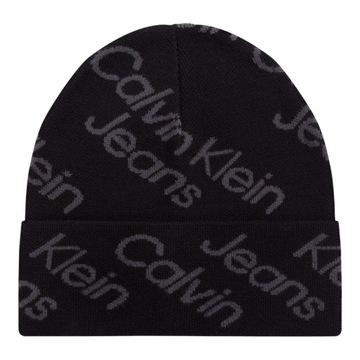 CALVIN KLEIN CZAPKA ZIMOWA AOP BEANIE CZARNA