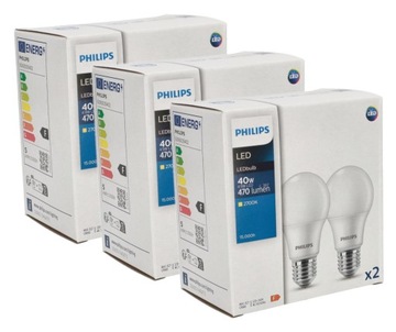 PHILIPS ZESTAW 6x Żarówka LED E27 4,9W = 40W 2700K CIEPŁA BIAŁA 470lm A60