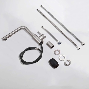 BATERIA KUCHENNA Z WYCIĄGANĄ WYLEWKĄ STALI NIERDZEWNEJ G3/8 MATOWE SREBRO