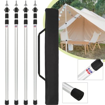 4 X SŁUPKI NAMIOTOWE, KIJKI KEMPINGOWE DO MARKIZY, REGULOWANY, 90CM-230CM