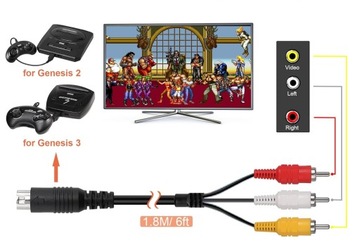 АУДИО/ВИДЕО RCA КАБЕЛЬ ДЛЯ SEGA GENESIS 2 3 MEGA DRIVE 2 180 СМ