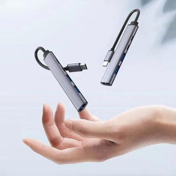 HUB USB-C Rozgałęźnik Rozdzielacz Portów Adapter SLIM 3x USB 2x USB-C PD