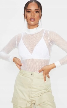 K23 Białe body długi rękaw golf ażurowe PLT 34