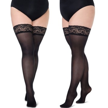 POŃCZOCHY SAMONOŚNE PLUS SIZE CZARNE NYLONOWE SEXY