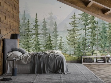 Фотообои для детей, лесные обои, лесные горы, деревья, на заказ, бесплатный клей