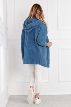 ALPAKA DAMSKA PŁASZCZ KURTKA SWETER CIEPŁA DŁUGA KAPTUR NAPY JEANSOWY 1946