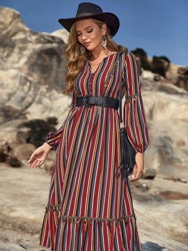 SUKIENKA LETNIA BOHO MAXI W PASKI Z BUFIASTYMI RĘKAWAMI CASUAL ANANY M 38