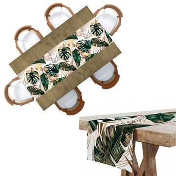 BIEŻNIK PLAMOODPORNY 40X180 WZORY BIAŁE LIŚCIE