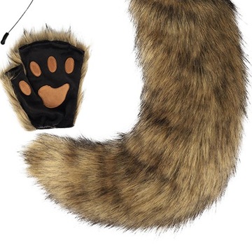 Комплект костюмов с хвостовыми ушками и лисьим хвостом для взрослых Кофе