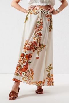 ROZKLOSZOWANA SPÓDNICA W ORIENTALNE WZORY BEŻOWA