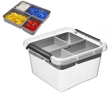 POJEMNIK PLASTIKOWY Z POKRYWĄ NA KLOCKI LEGO 9l +ORGANIZER WKŁAD INSERT