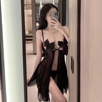 Sexy Hollow Transparent Bow Erotic Lingerie Front