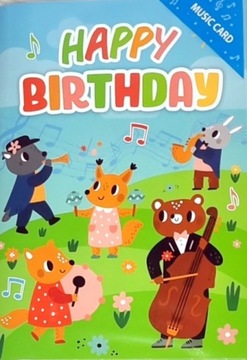 Urodzinowa kartka z pozytywką grająca orkiestra ze zwierzętami