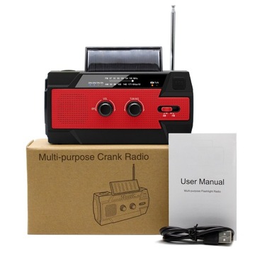 Солнечное радио AM/FM с динамо-ручкой, фонарик 4000 мАч
