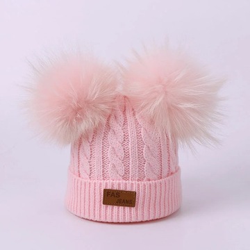 Winter Double Pompon Beanie Hat For Children Knitted Warm Windproof Girls