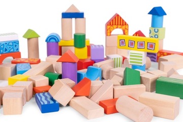 ДЕРЕВЯННЫЕ БЛОКИ 100 ШТ. ЦВЕТНЫЕ СОРТИРОВКИ ВЕДРО ECOTOYS