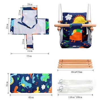 DREWNIANA HUŚTAWKA DLA DZIECI DO DOMU OGRODU KOLOROWA + PODUSZKA REGULOWANA