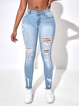 SHEIN SXY Modne damskie spodnie jeansowe skinny z przetarciami L